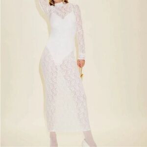Reformation White Lace Long-Sleeve Maxi Dress